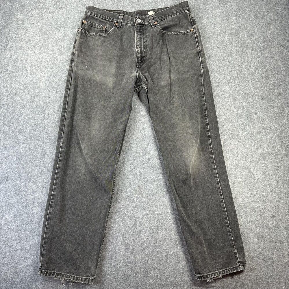 Levi's 550 Jeans Mens 34x30 Gray Charcoal Wash Relaxed Tapered Denim Distressed